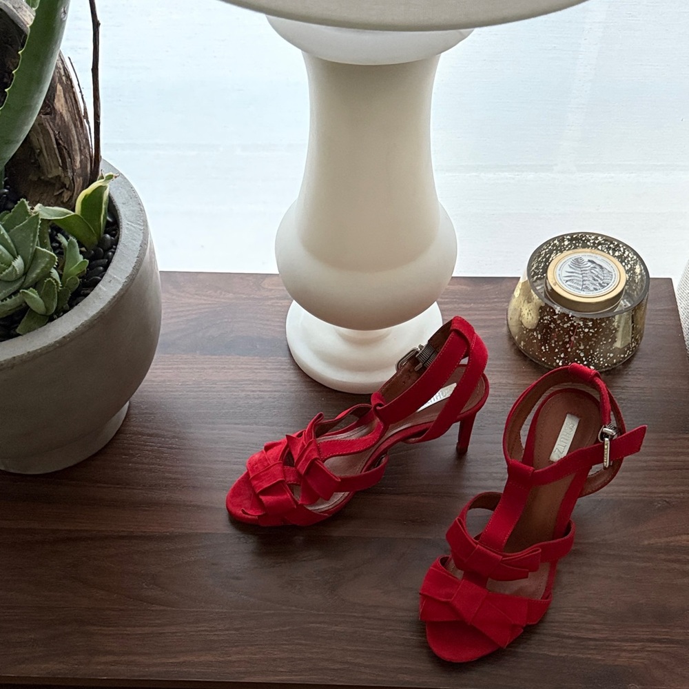 NWOT! Schutz Red Bow T-Strap Heels